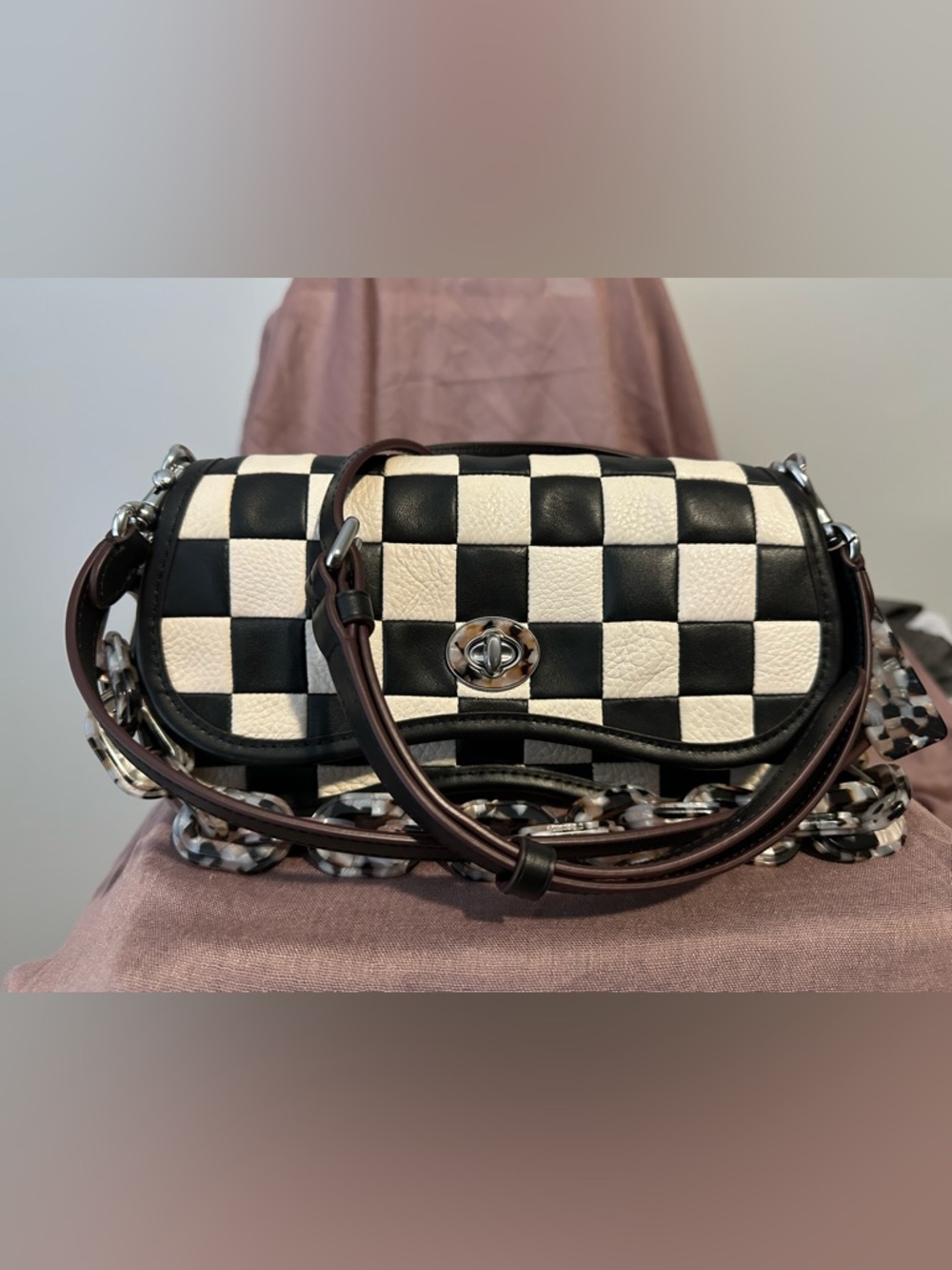 Coach coachtopia wavy dinky Checkerboard leather black & white